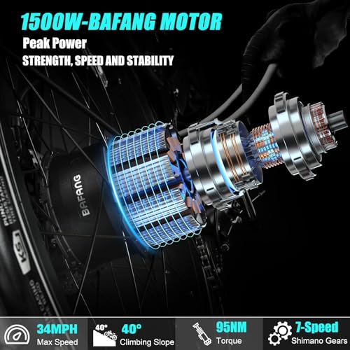Electric Motorcycle 1500W Motor 52V 20AH 34MPH 75Mils Retro Style Moped Ebike 26"x4.0" Fat Tire Dual Hydraulic Full Suspension A46104