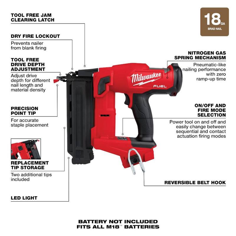 18-Volt Lithium-Ion Brushless Cordless 18-Gauge Brad Nailer C951