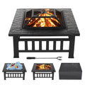 32 inch Square Metal Fire Pit Table with Cover T831383