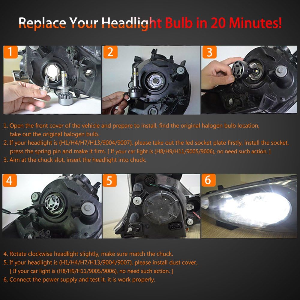 H11 LED Headlight Bulbs 6000K Low Beams Fog Lights Pack of 2 V136