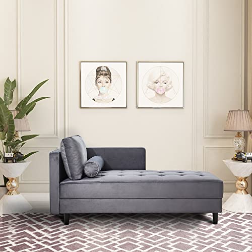 64" Upholstered Velvet Chaise Lounge with Left Armrest & Lumbar Pillow Z93961