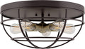 Textured Black 3-Light Cage Flush Mount Ceiling Light N6553