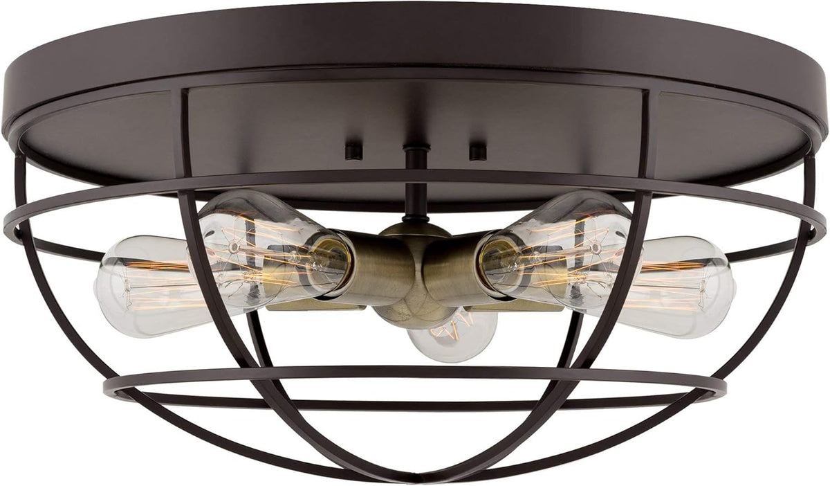 Textured Black 3-Light Cage Flush Mount Ceiling Light N6553