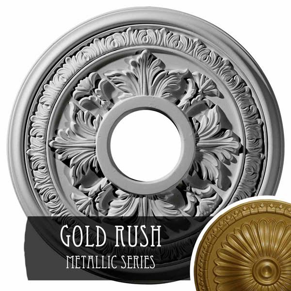 15 3/8x22OD x 4 1/4x22ID x 1 1/2x22P Hand-Painted Gold Ceiling Medallion U577