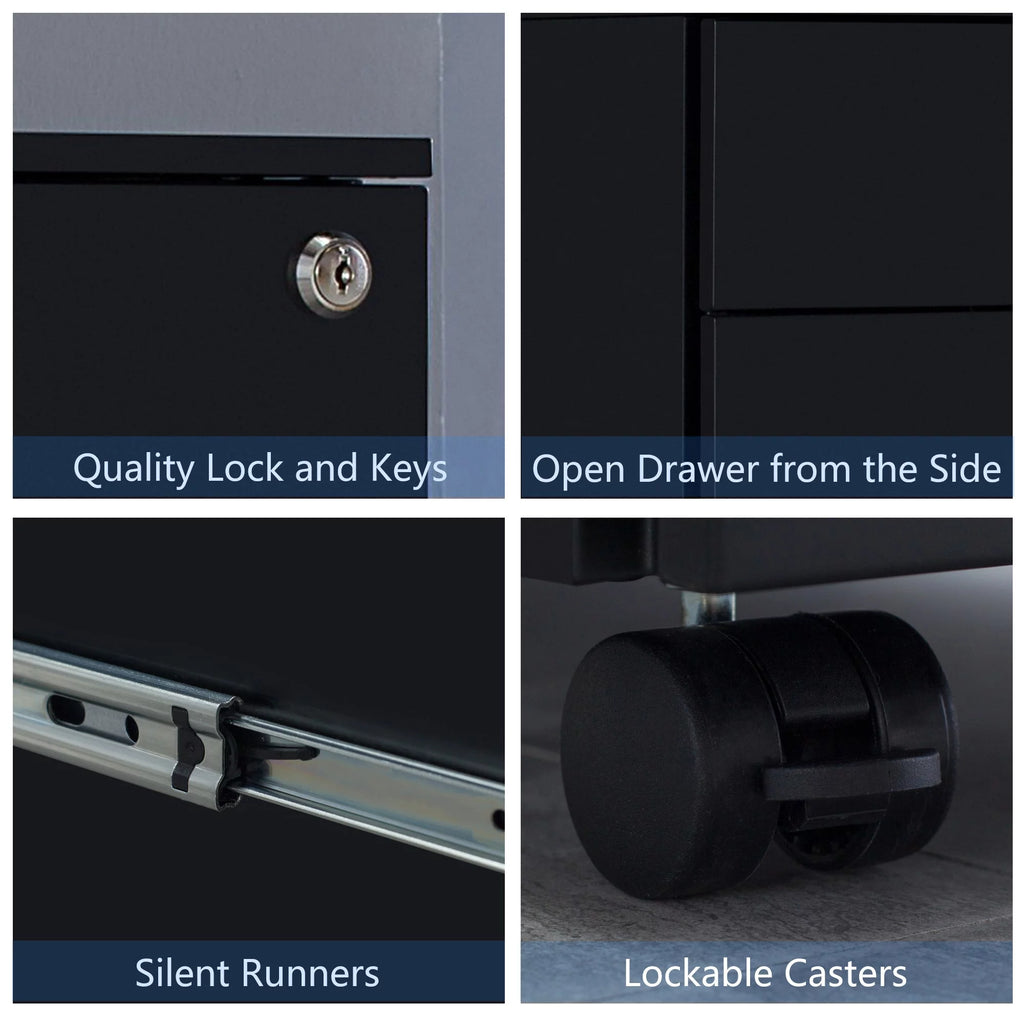 3 Drawer Black Mobile File Cabinet A754