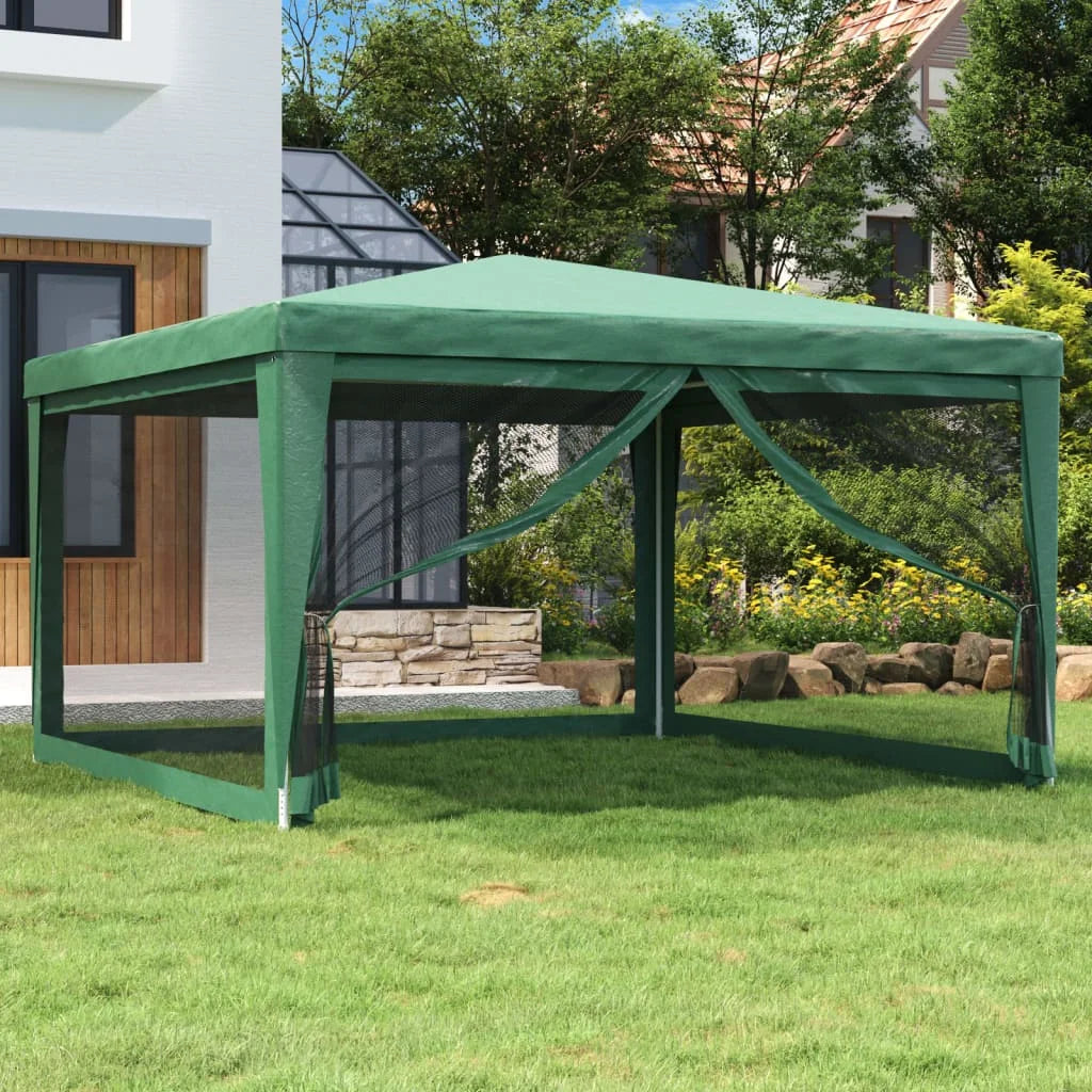 Green 13.1'x13.1' HDPE Party Tent with 4 Mesh Sidewalls E29566