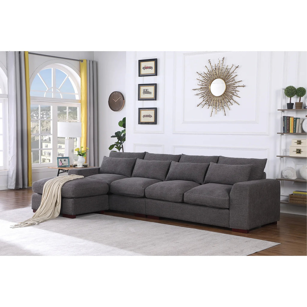 Dark Gray Fabric Modular Reversible Sectional Sofa & Ottoman T361