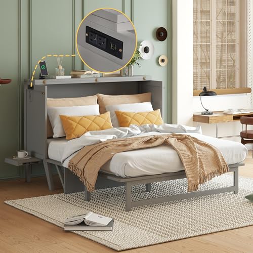 Queen Size Grey Murphy Bed with Charging Station and Drawers Z87814