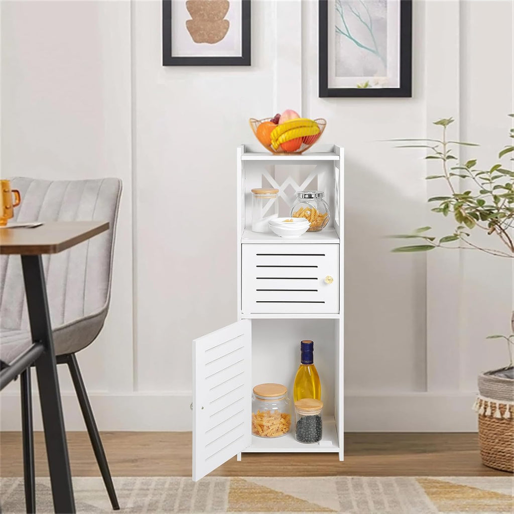 Slim Bathroom Storage Cabinet with Double Door and 3 Tier Shelf E143256