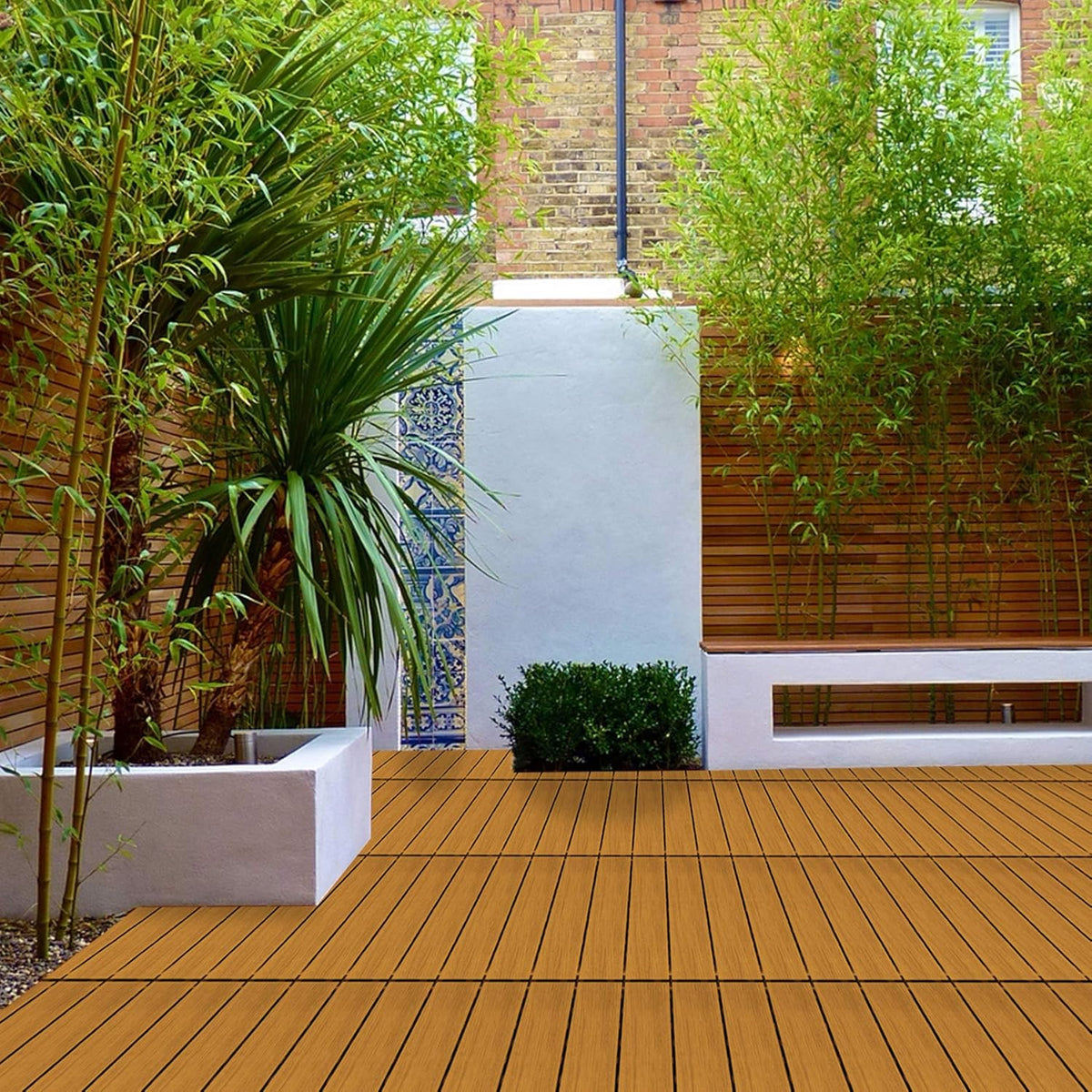 9PCS Aluminum Interlocking Deck Patio Tiles, 12” x 12” Wood Acacia J2064