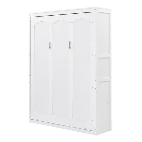 Gray Queen Size Wood Murphy Wall Bed with Shelves A691