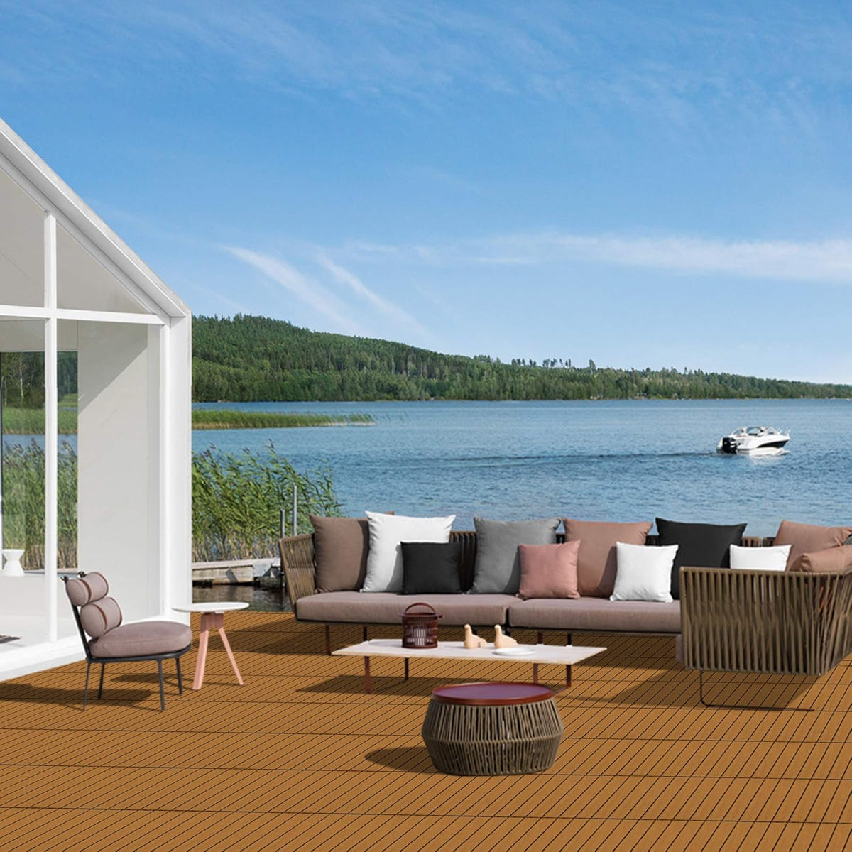 9PCS Aluminum Interlocking Deck Patio Tiles, 12” x 12” Wood Acacia J2064