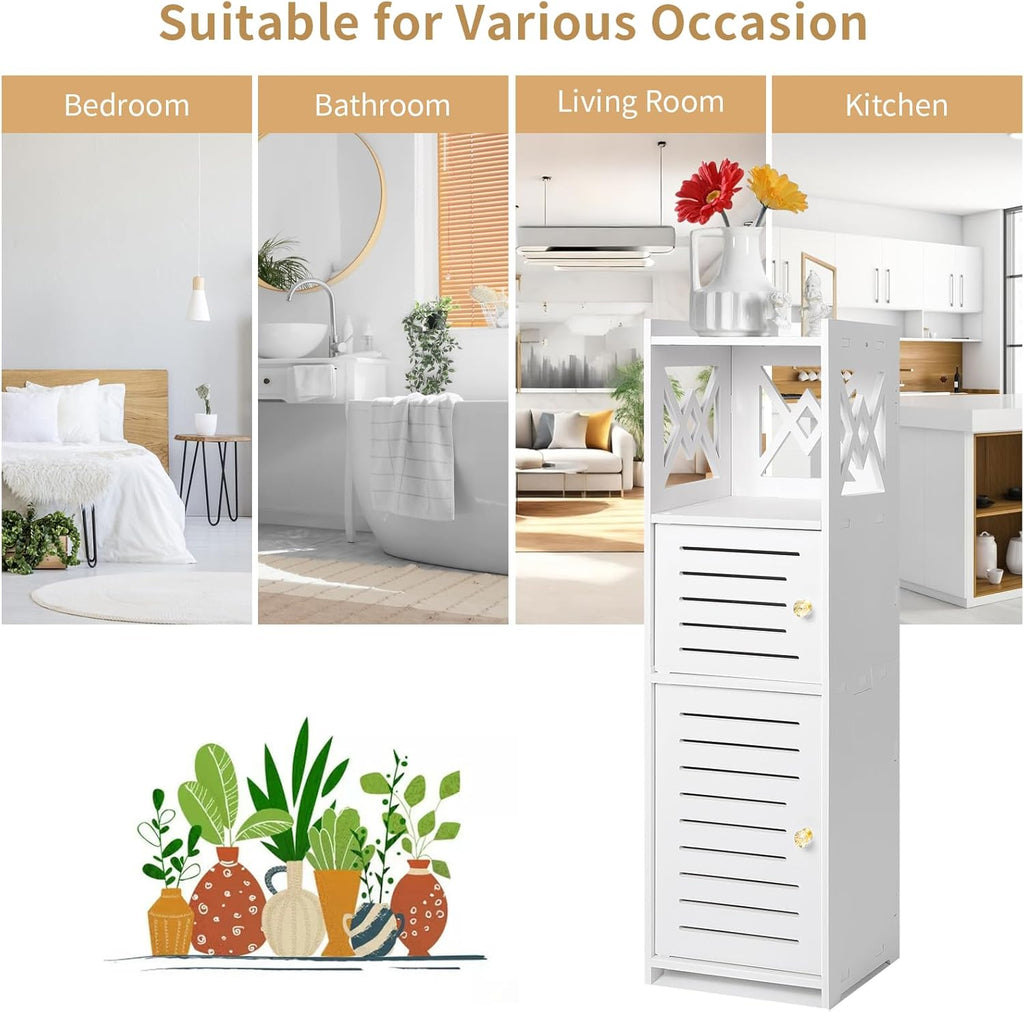 Slim Bathroom Storage Cabinet with Double Door and 3 Tier Shelf E143256