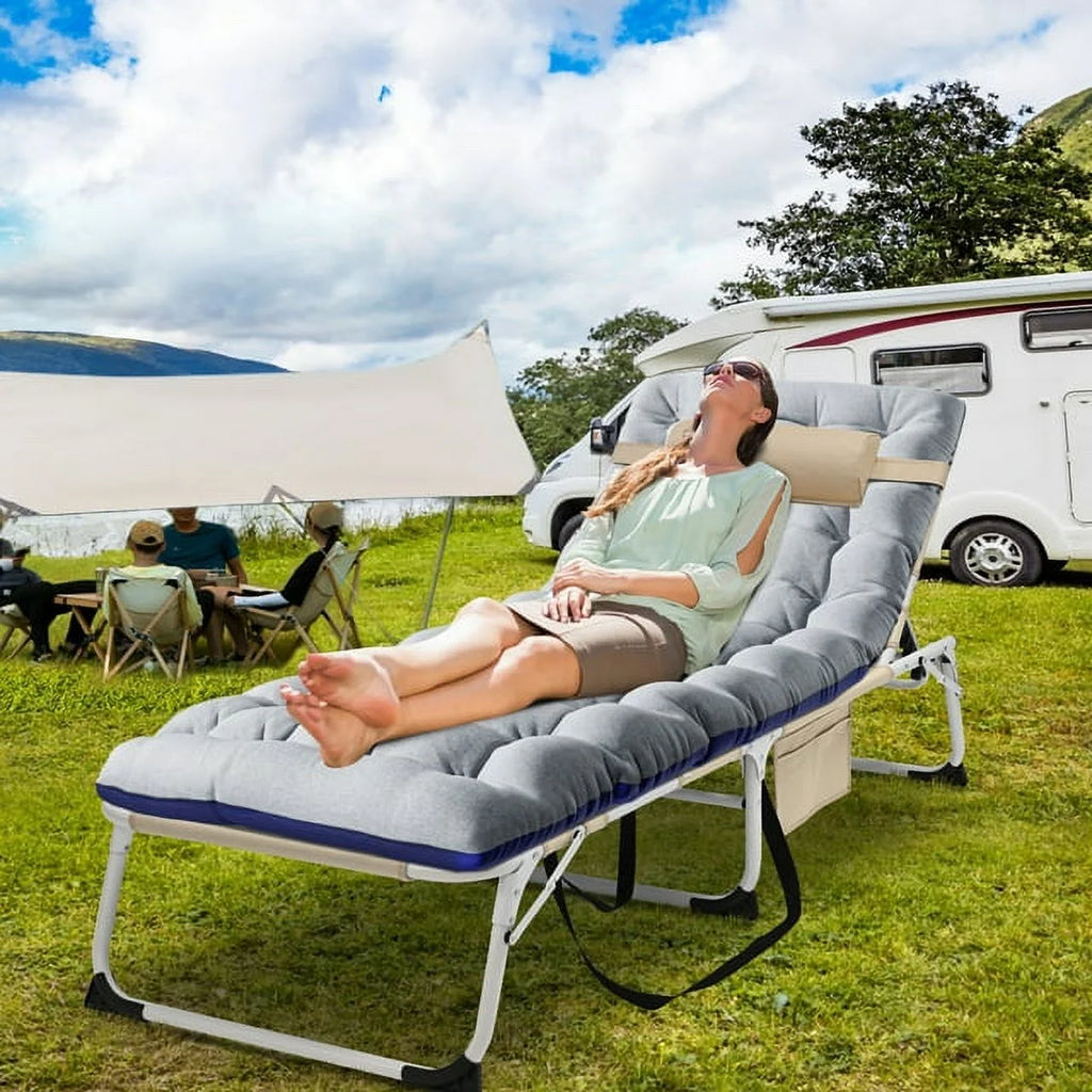 Heavy Duty Tanning Chair with Face & Arm Holes Adjustable 5-Position Folding Chaise Lounge Chair M556
