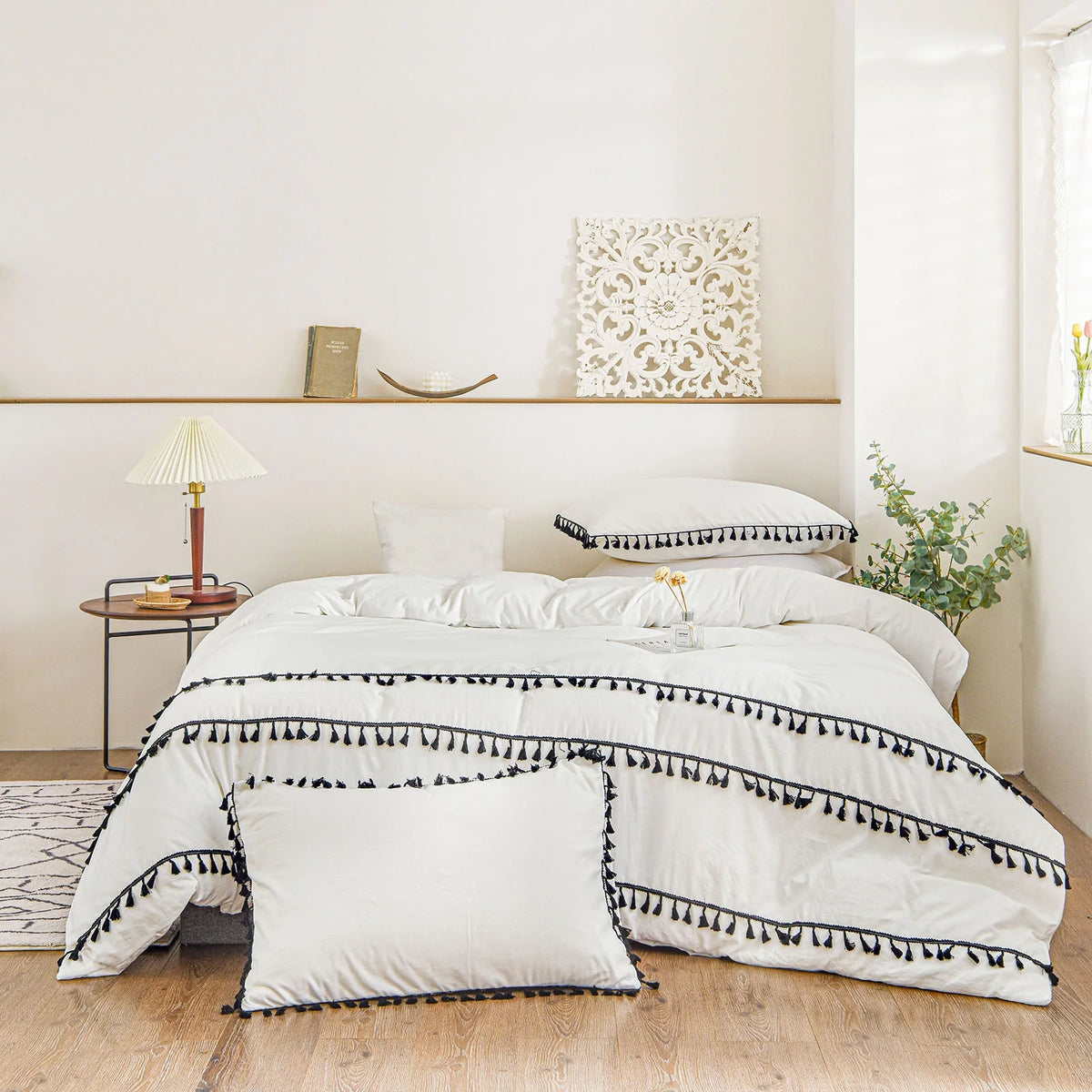 White Black Tassel King Duvet Cover Set P816773