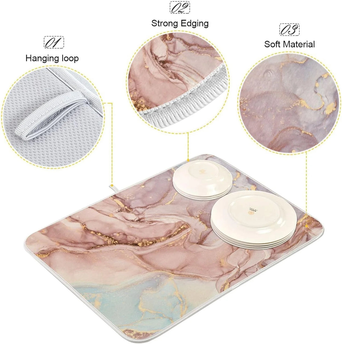 Gold Pink Marble Texture Dish Drying Mat 18x24Inch X980