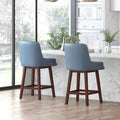 Blue 26" H Swivel Bar Stools Set of 2 with Back, Solid Wood Legs O4451