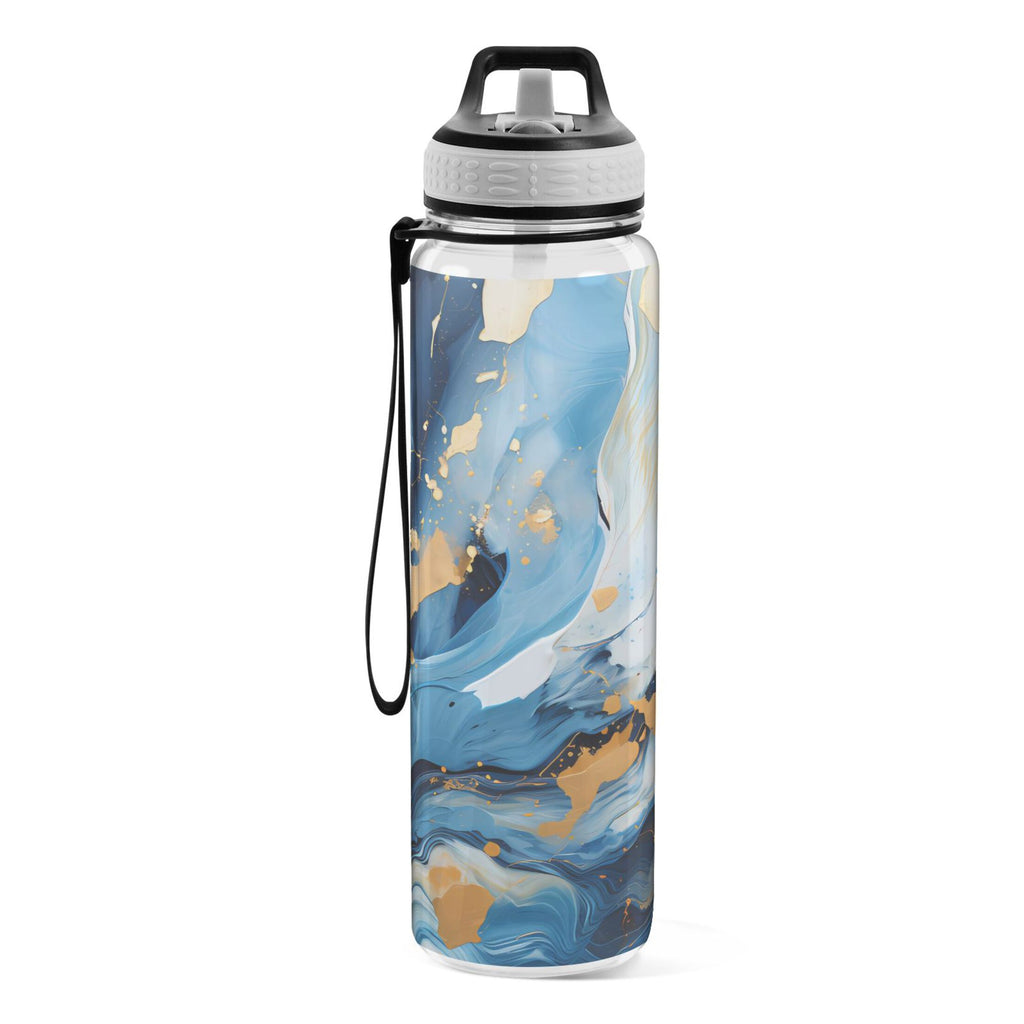 Marble Blue and Gold 32oz Tritan Leakproof Water Bottle with Straw Y246