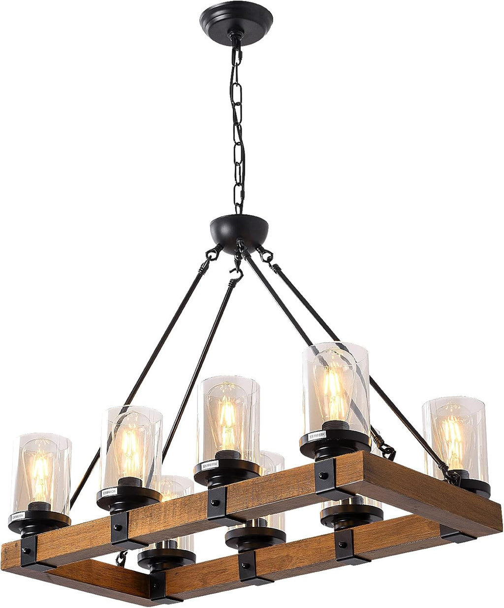 8-Lights Wooden Pendant Lighting with Glass Shading Y14264