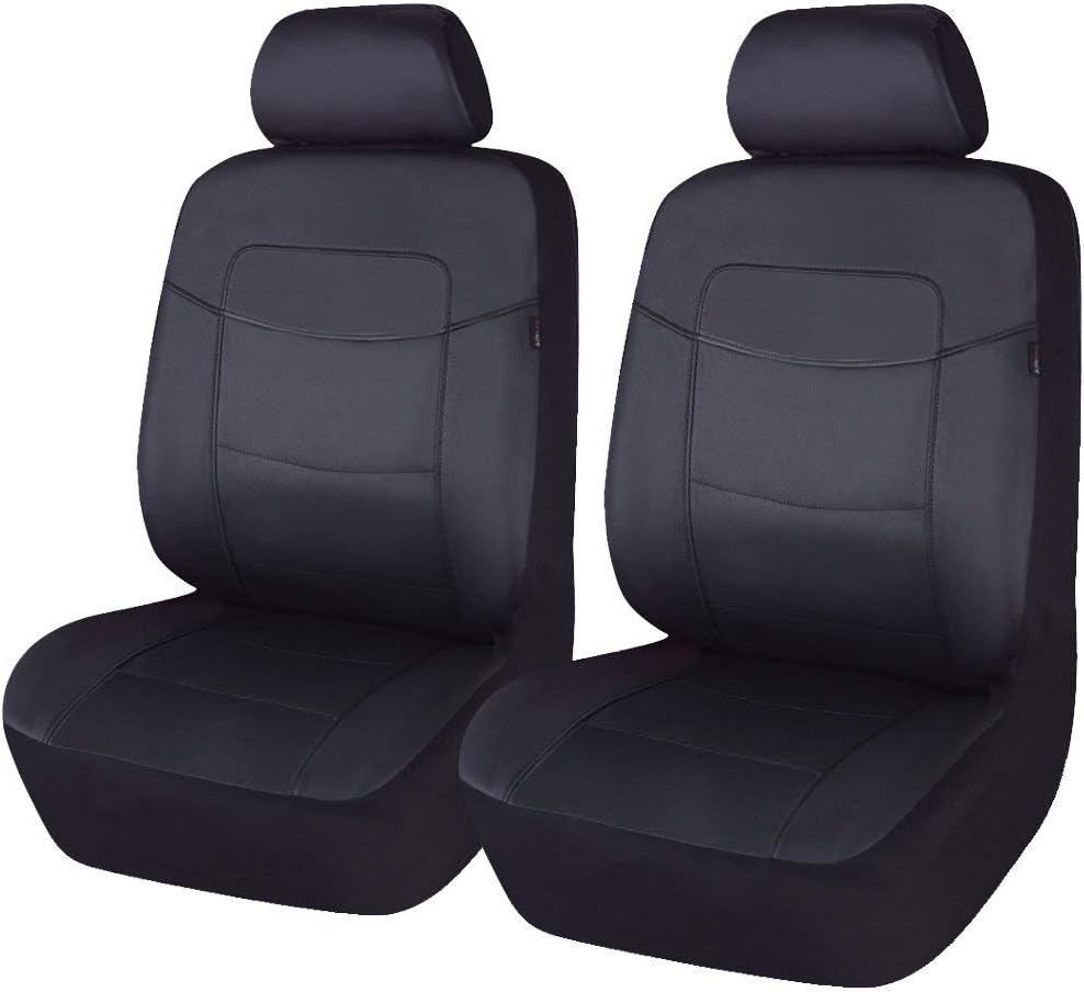 Black Leather Car Seat Covers Full Set Pack of 2 B446621