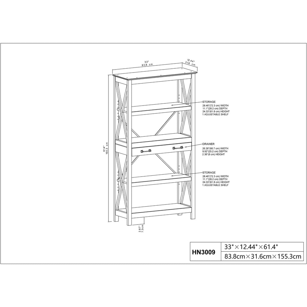 Washed Gray Bookcase with 2 Drawers O82626