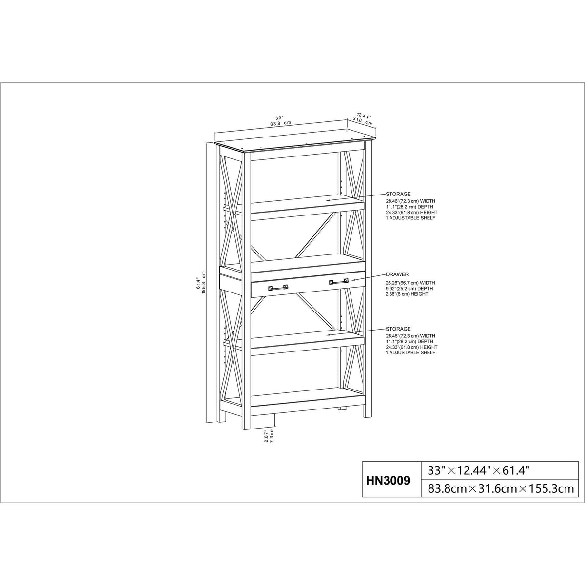 Washed Gray Bookcase with 2 Drawers O82626