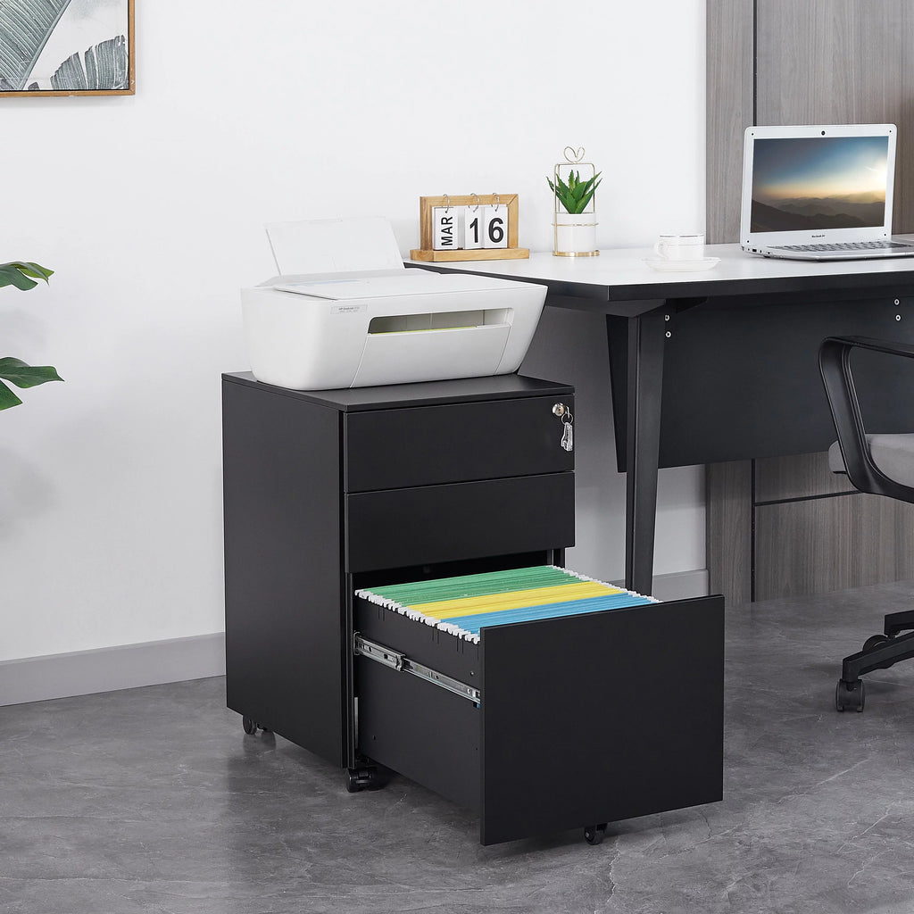 3 Drawer Black Mobile File Cabinet A754