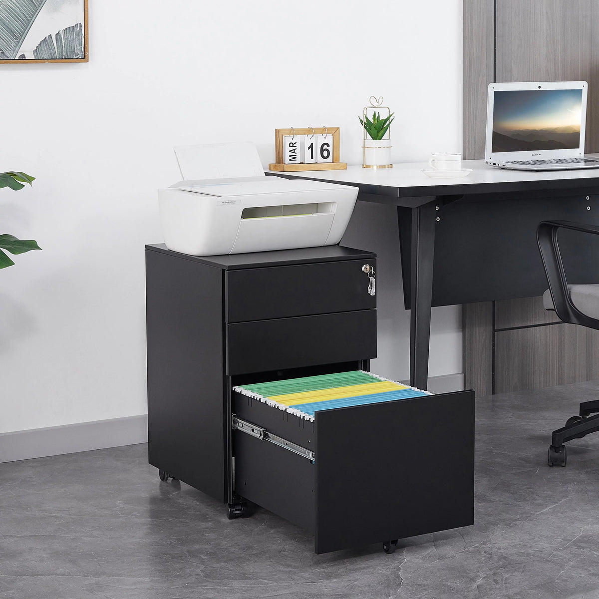 3 Drawer Black Mobile File Cabinet A754