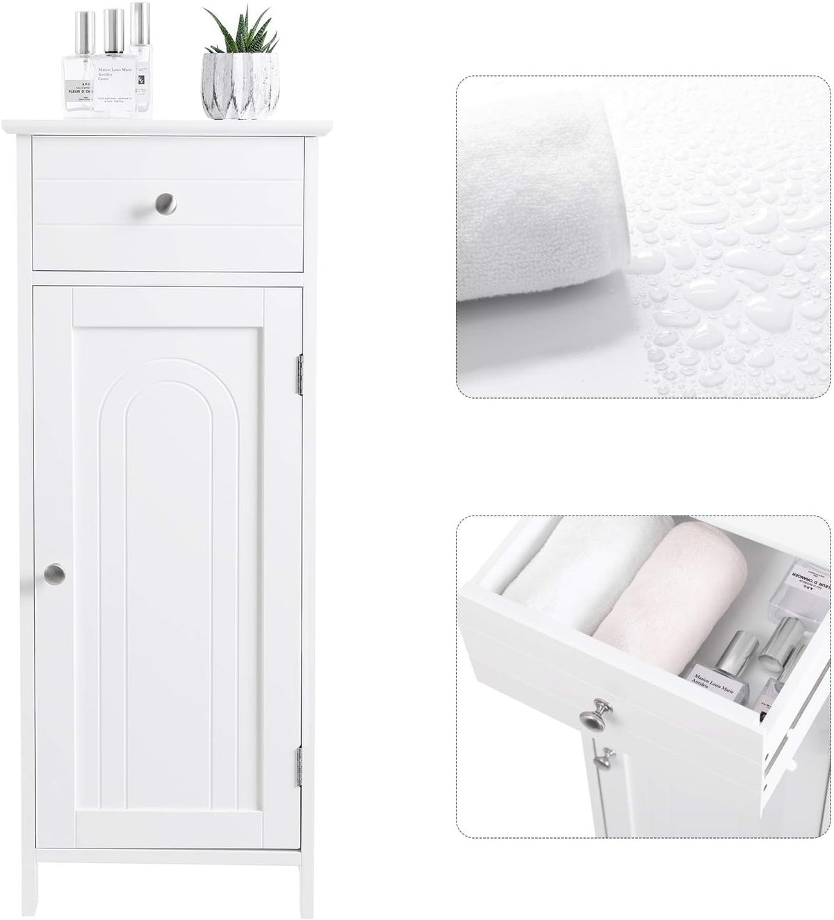 White Wooden Bathroom Floor Cabinet with Drawer and Adjustable Shelf Z4259