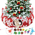 Red Snowflake Cat Tunnel with Washable Mat & 11Pcs Cat Toys B734010