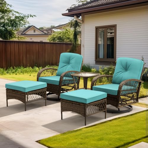 3 Pieces Wicker Patio Bistro Set with Rocking Chair and Glass Coffee Table L167363