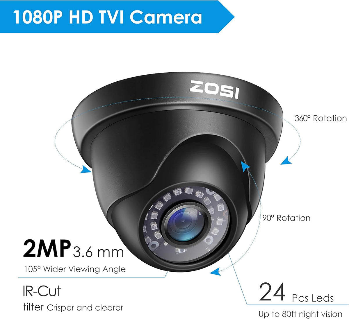 4 Pack 2MP 1080p HD-TVI Black Dome Security Camera with 80ft Night Vision U507111
