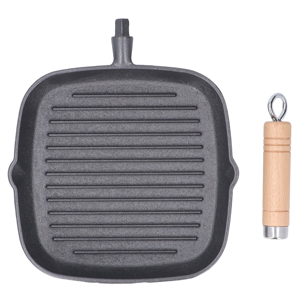Cast Iron Grill Pan with Wooden Handle W984