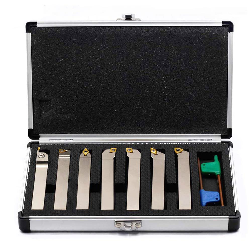 1/2 Shank 7 Pieces Set Indexable Lathe Turning Tool Holder, Nickel Plated Metal Cutting Tools, Pack of 2 O9577