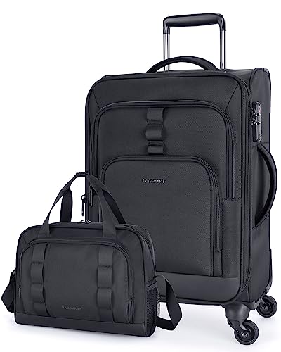Black Expandable 20 inch Carry on Luggage with Spinner Wheels M459