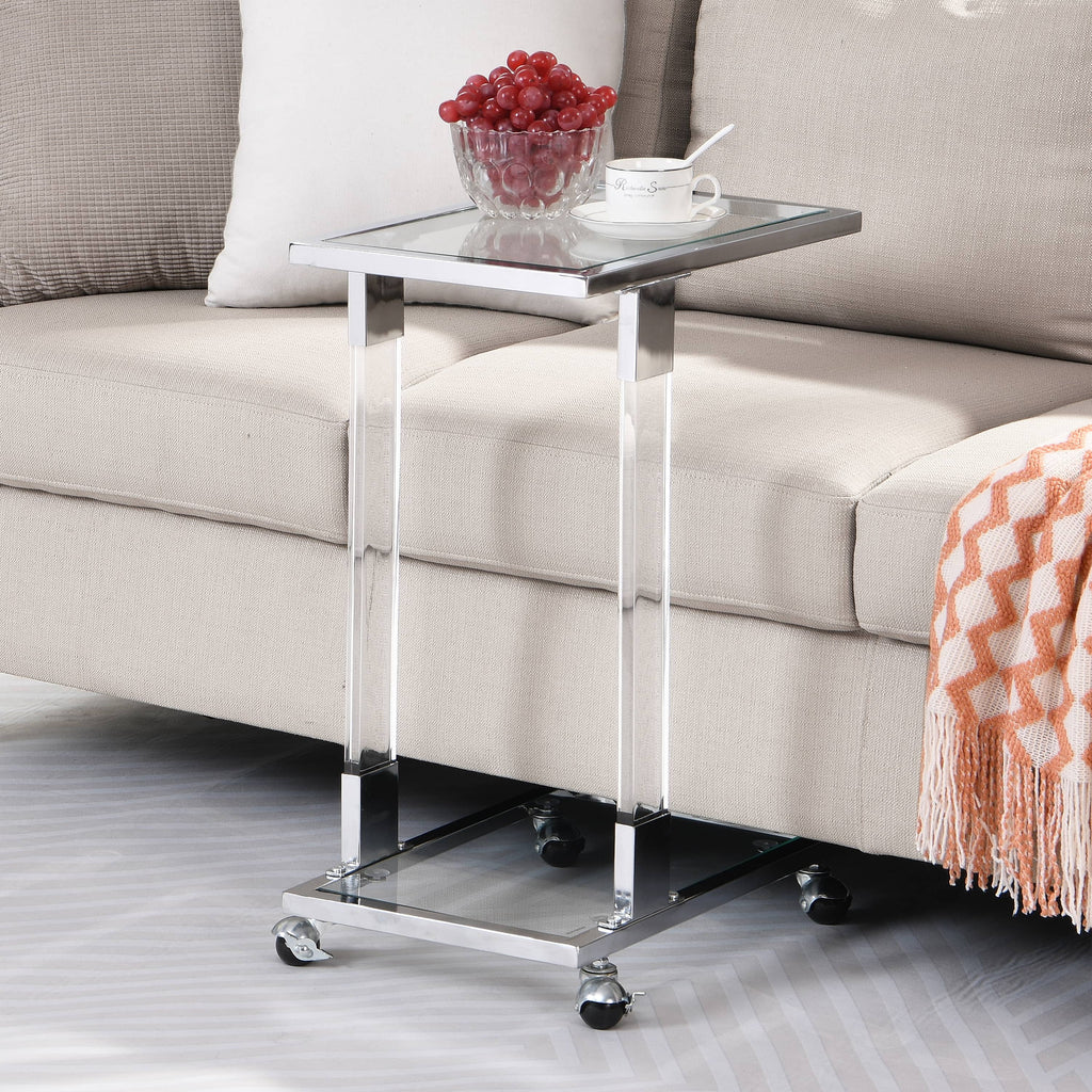 Chrome Glass C Shape Square Side Table with Metal Base K16611
