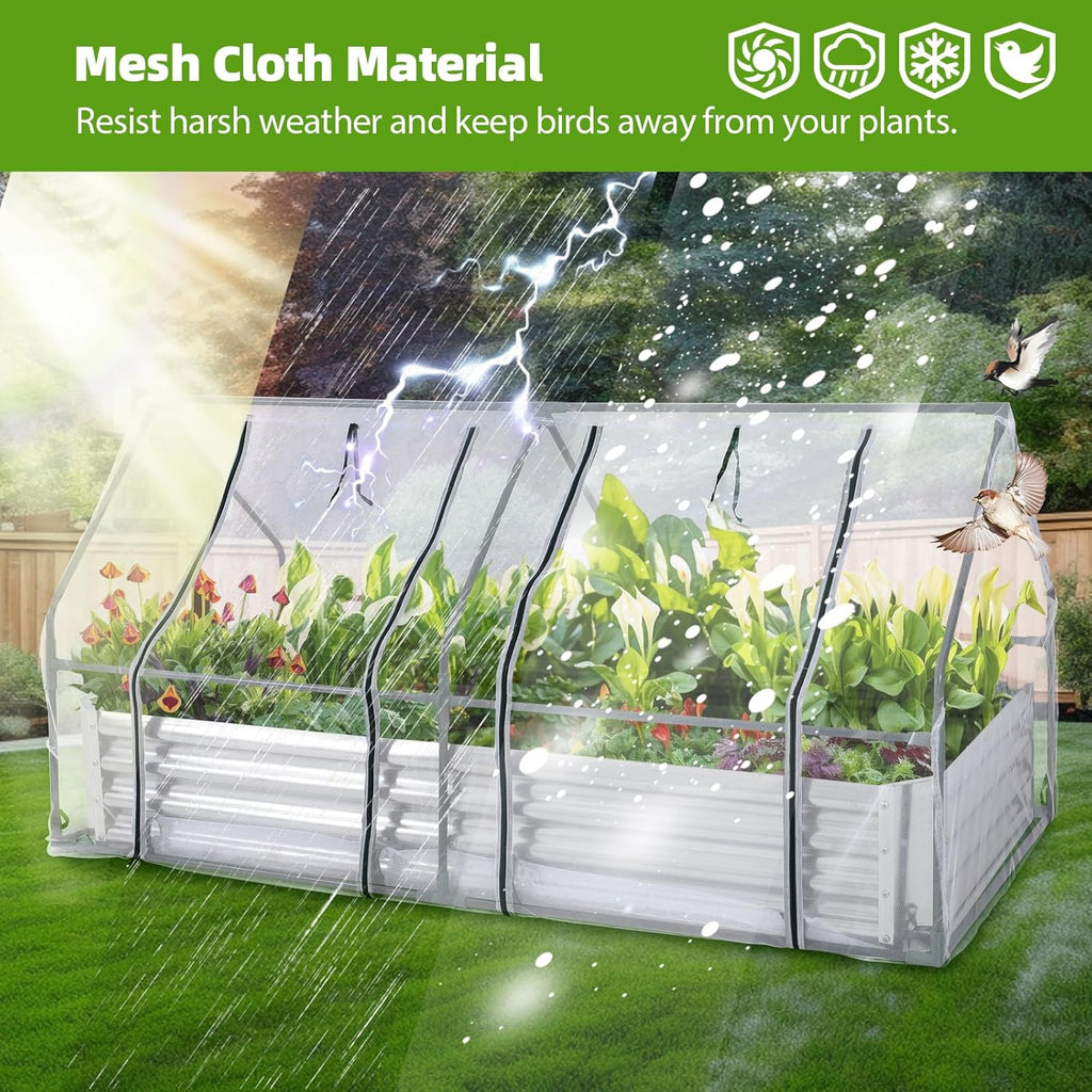 Galvanized Raised Garden Bed with Mesh Cover Greenhouse S396741
