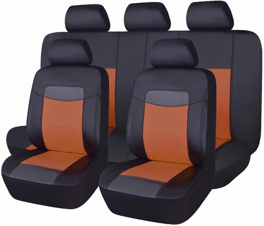 Black Leather Car Seat Covers Full Set Pack of 2 B446621