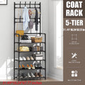 Coat Rack Stand with 5 Shelves Storage Black C12824