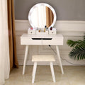 White Round Makeup Vanity Table with Lighted Mirror and Cushioned Stool H183605