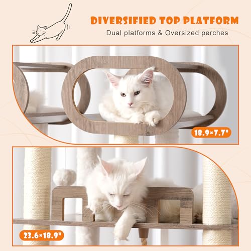 76.8-inch Wooden Cat Tree with Litter Box Enclosure and Scratching Post F674114