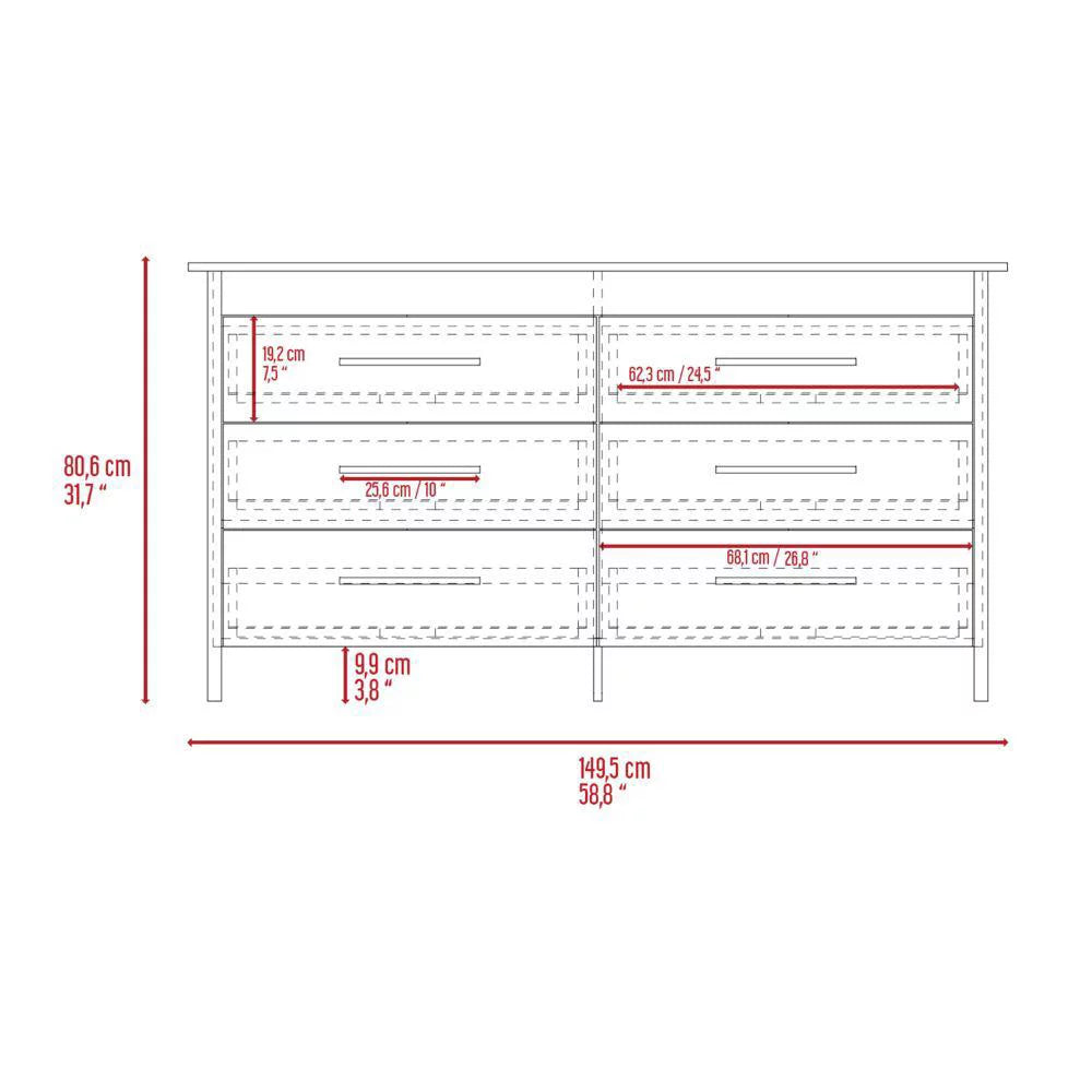 Light Oak White 6 Drawer Double Dresser I457