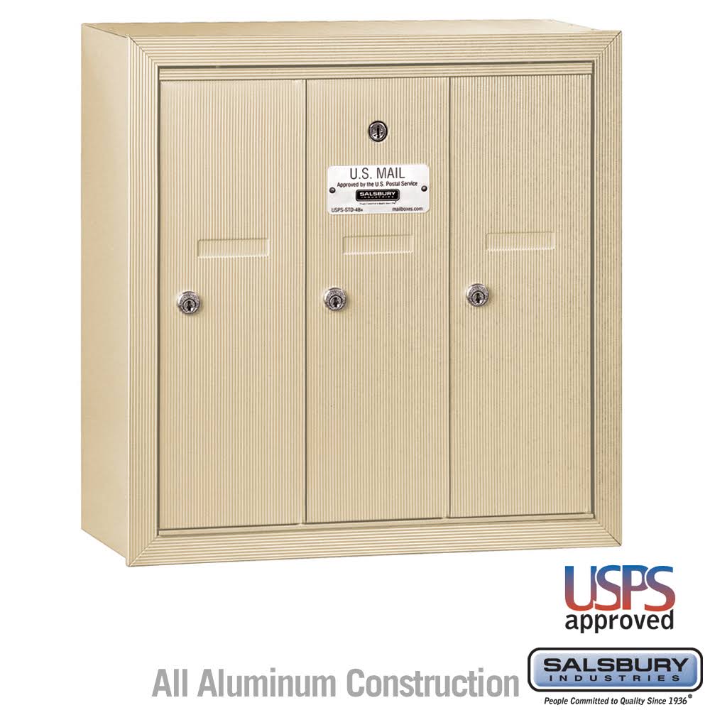 Vertical Mailbox - 3 Doors - Sandstone - Surface Mounted L92437