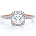 18k Rose Gold Over Silver Cushion Cut Moissanite Halo Engagement Ring Z79779
