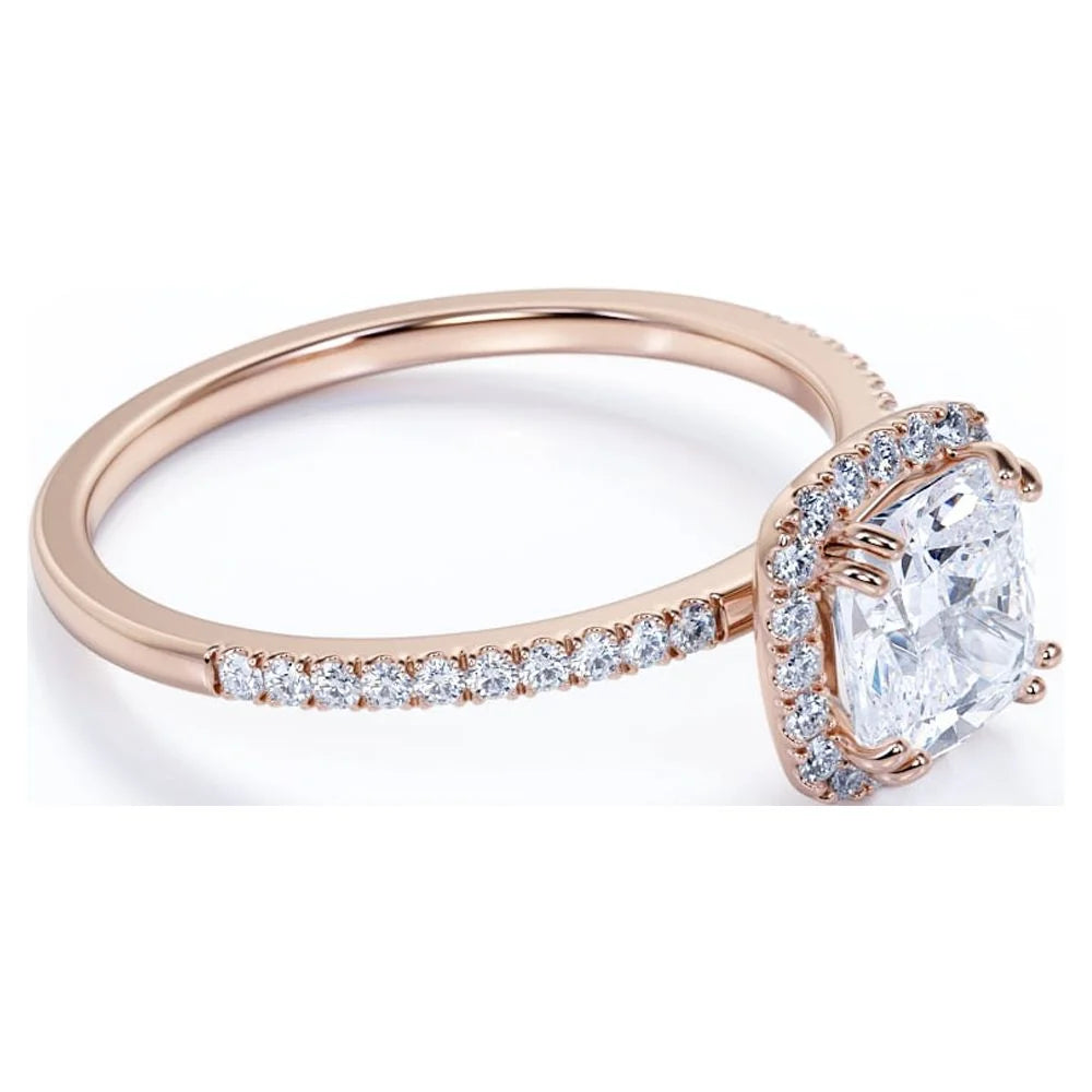 18k Rose Gold Over Silver Cushion Cut Moissanite Halo Engagement Ring Z79779