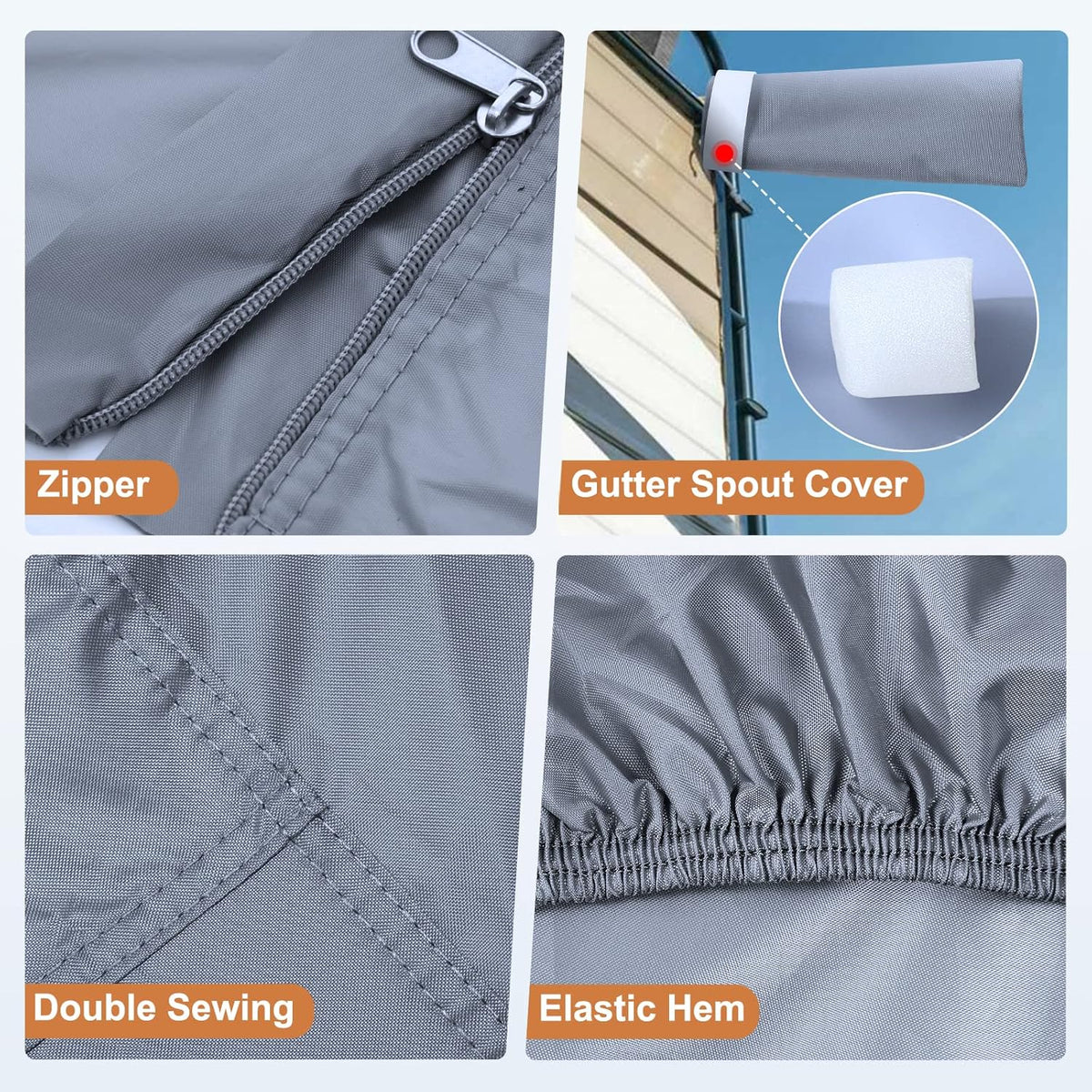 Waterproof Travel Trailer RV Cover with 4 Gutter Spout Covers B873