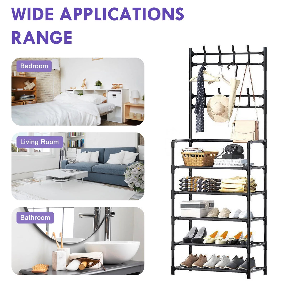 Coat Rack Stand with 5 Shelves Storage Black C12824