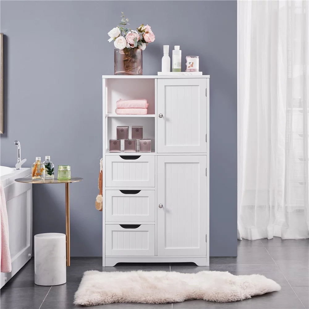 White 3 Drawer Wooden Bathroom Storage Cabinet U384124