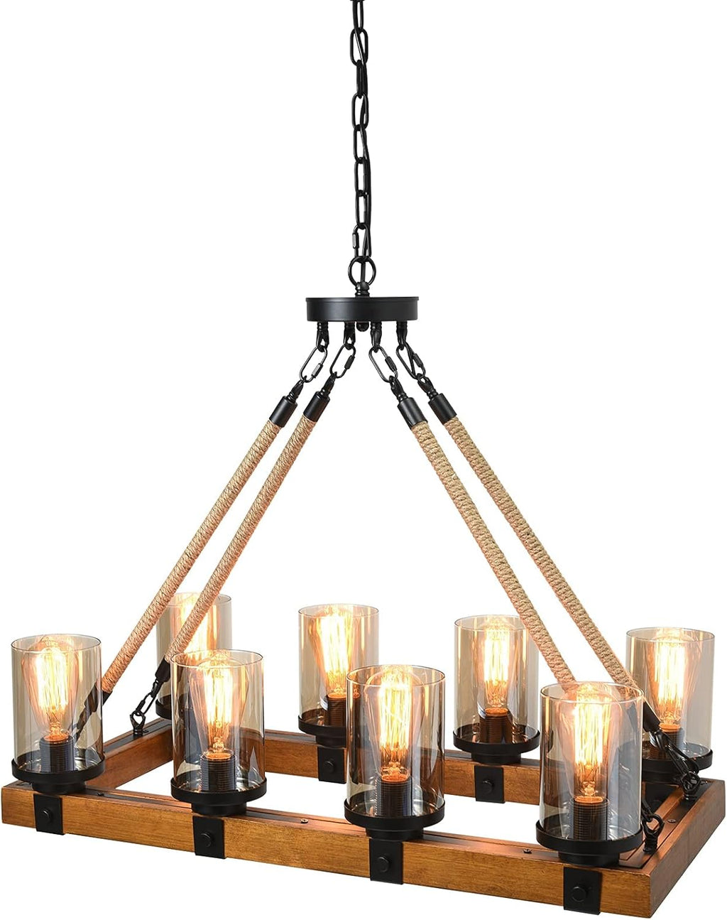 8-Lights Wooden Pendant Lighting with Glass Shading Y14264