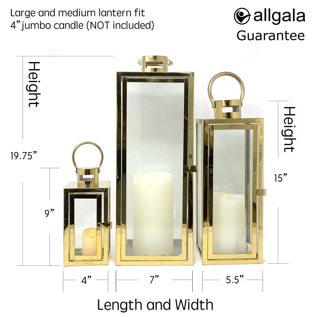 3-Pc Set Jumbo Indoor/Outdoor Candle Lantern Set with Tempered Glass J5512